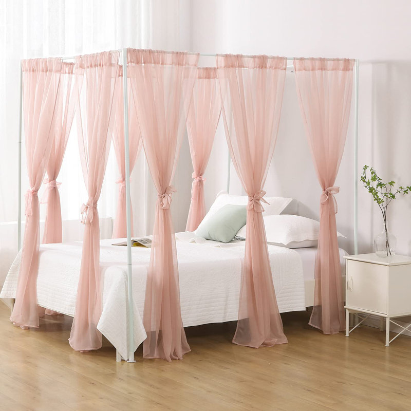Rideaux de lit à baldaquin pour grand lit, baldaquin de lit Princess pour chambre de fille, écharpe de lit à baldaquin adultes (rose poudré)