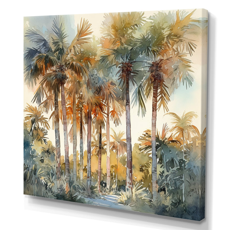 «Green Palm Tree Paradise III - Palm Trees», reproduction d'art sur toile, H 30 po x l 30 po x P 1 po, Toile tendue