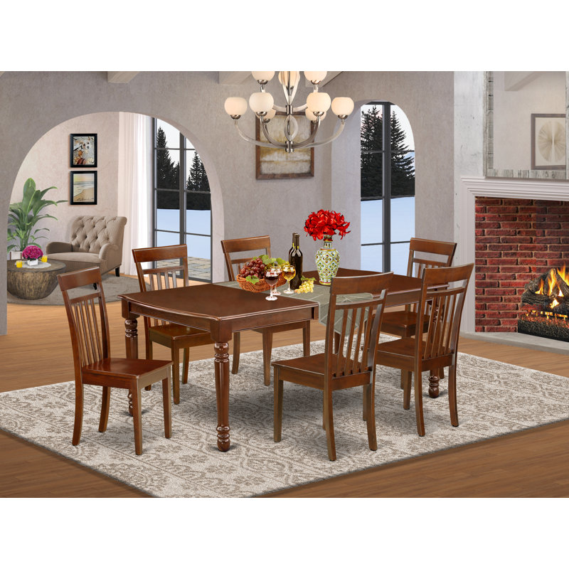7 Piece Dining Table Set Consist of a Rectangle Dinner Table with Butterfly Leaf and 6 Dining Chairs, Mahogany, Wooden