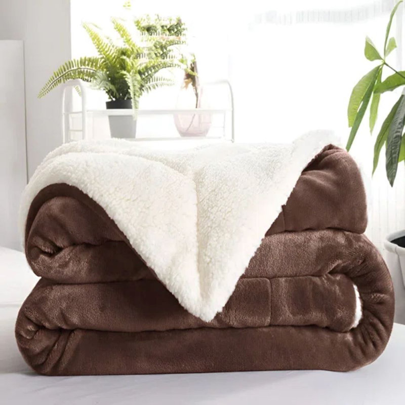 Kaylie Soft Sherpa Fleece Fur Thick Dual Sided Reversible Blanket Throw, Coffee, 130cm x 150cm