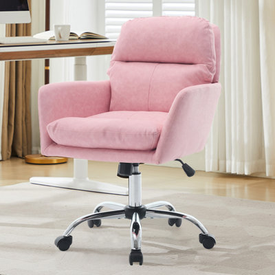 Chaise de bureau rose à hauteur réglable, tissu en cuir artificiel PU, mousse à haute densité, convient à la coiffeuse, fauteuil longue durée de vie, cuir souple, structure en métal robuste, confortable