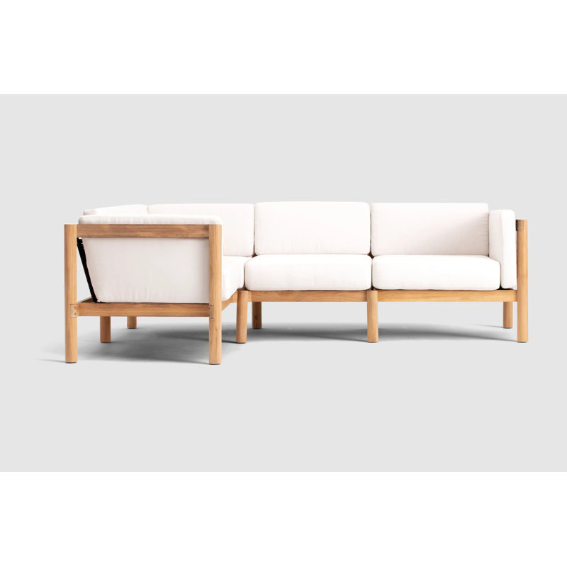 Canapé modulaire d'extérieur en teck Haven avec coussins Sunbrella en pierre grise, Toile Sunbrella, 4