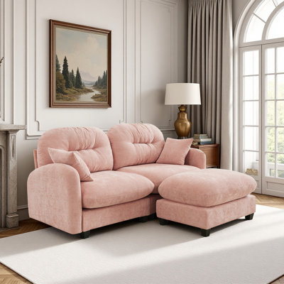 Sectional L-shaped Couch With Ottoman, Chenille Fabric