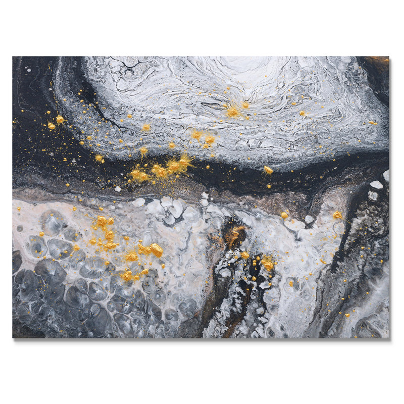 Vagues d'art en or noir et marbre blanc - peinture sur toile, H 12 po x l 20 po, Toile tendue