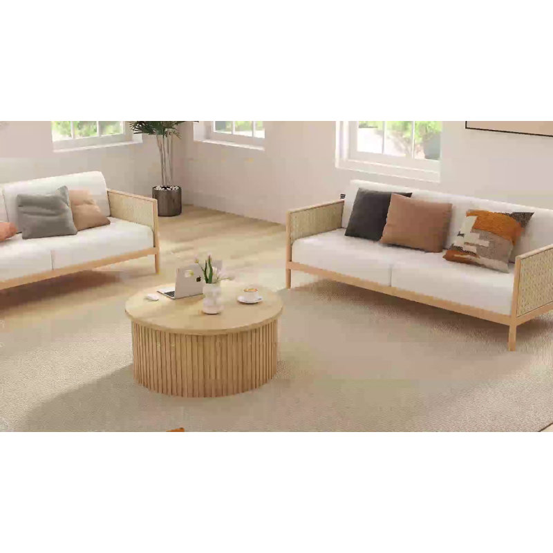 Black Round MDF Lift-Top Coffee Table with Hidden Storage