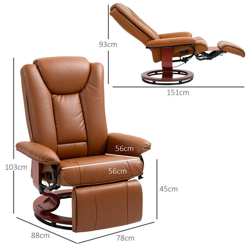HOMCOM Manual Recliner Chair with Footrest Swivel Reclining Armchair, Brown, Brown