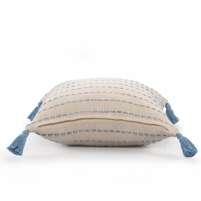 Coussin à fermeture à glissière 100% coton 20 po x 20 po, Bleu denim / ivoire