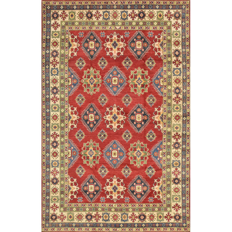 Tapis oriental rouge en laine noué à la main Nabeel