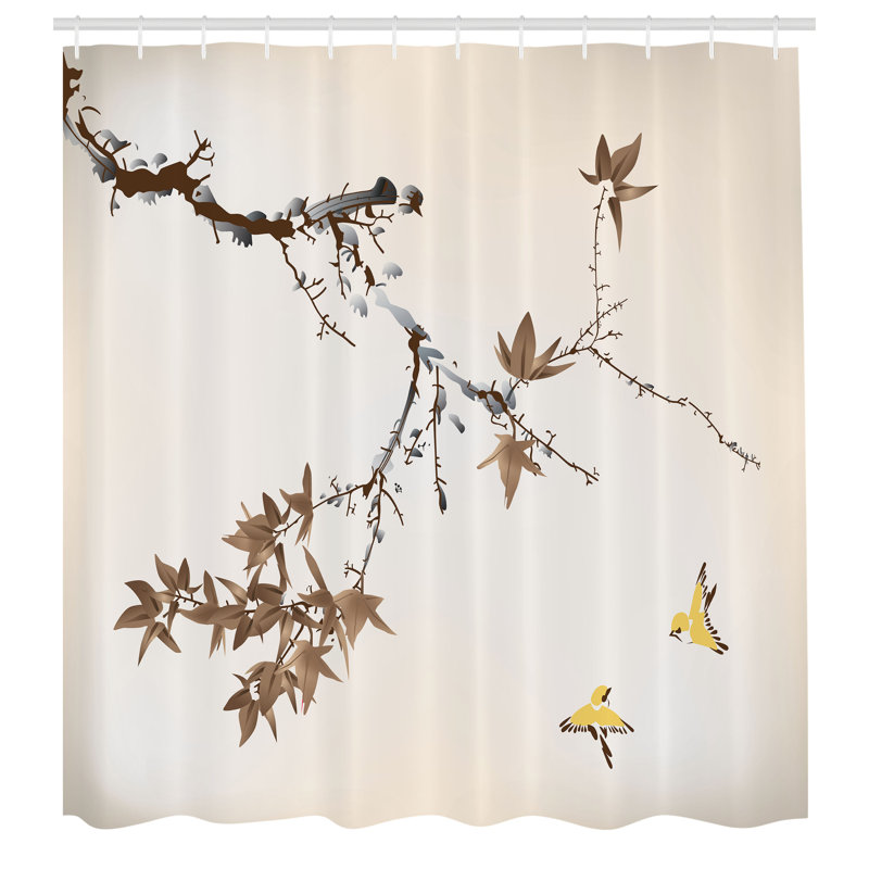 Japanese Shower Curtain Set + Hooks, 84"H x 69"W, Cocoa Beige