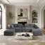Canapé d'angle 125'' avec deux poufs, canapé infonuagique avec assise profonde, canapé en forme de U avec porte-gobelets et ports USB, canapés en velours côtelé pour salon, gris-542219875