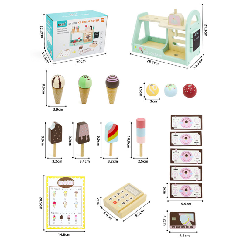 Wooden Dessert Serve Ice Cream Counter Sets Play Food Set