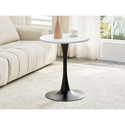 Round Dining Table, 23.6" Circle Tulip Table with Thickened Tabletop & Metal Pedestal, Mid Century Modern Bistro Table for Kitchen, Small Places, Living Room, Cafe (White)