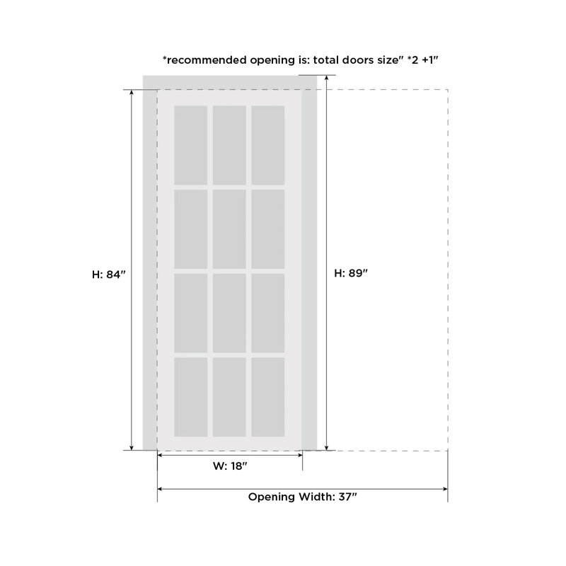 Portes françaises en bois massif massif, 18 po x 84 po, Frêne gingembre