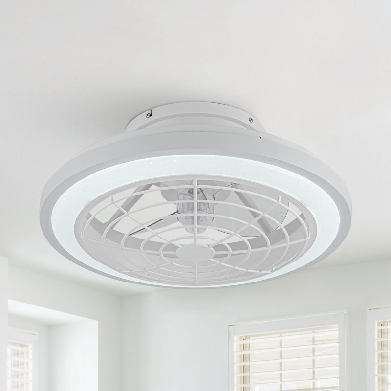 Humiston 20" 3 - Blade Enclosed Low Profile Caged with LED Lights, Dimmable LED Ceiling Fan Bladeless with Remote Control