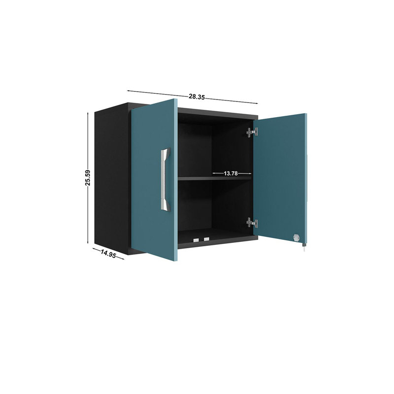 Aseem 2 Piece Single Storage Cabinet ( 25.59'' H x 56.7'' W x 14.96'' D), Matte Black/Aqua Blue