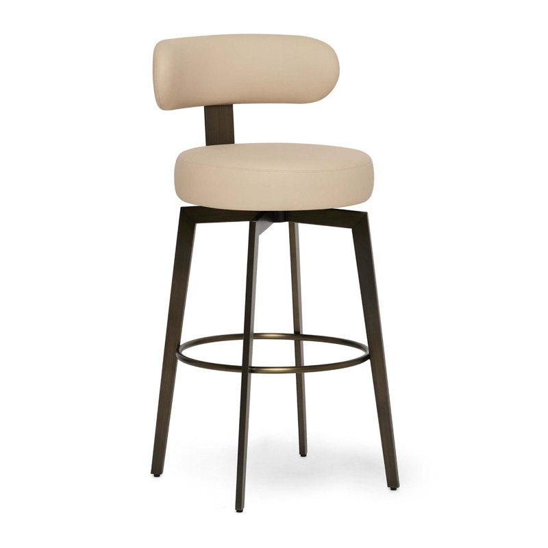 Clermont Upholstered Stool with Metal Frame, Cream Latte Seat/Antique Bronze Frame, Bar Stool (29" Seat Height)