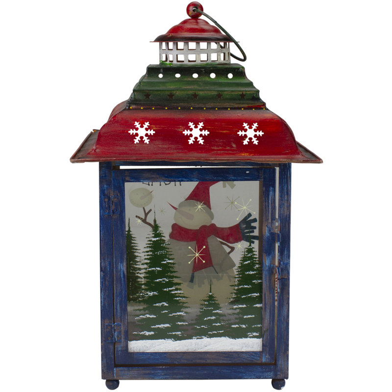 Lanterne de Noël verte, verte et bleue, H 15 po x l 7,25 po x P 7,25 po