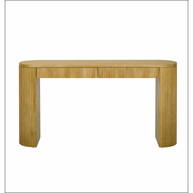58.2" Entryway Table with Large Top and Dual Drawers,Console Table with Arched Sturdy Legs Stripe Design,Pine Veneer Sofa Table with Adjustable Feet for Living Room, Hallway,Foyer, Kitchen