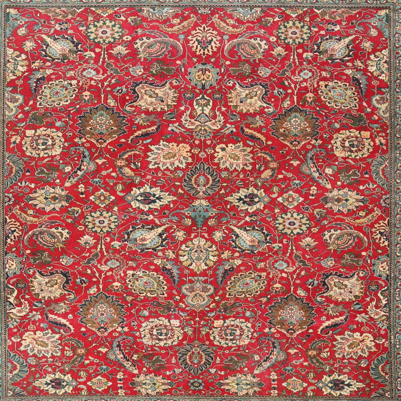 Tapis traditionnel rouge / brun / beige, Carré 5 pi