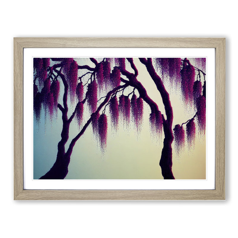 Dashing Weeping Willow Trees - Single Picture Frame Print, 46cm H x 64cm W x 2cm D, Oak Framed