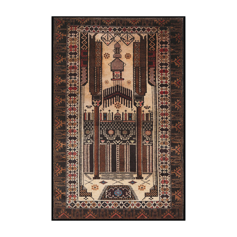 Tapis traditionnel de chocolat/chocolat foncé/beige, Rectangle 2 pi x 3 pi