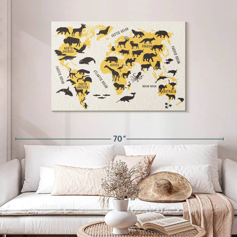 Aliaz Animal Icons World Map, 30" H x 45" W
