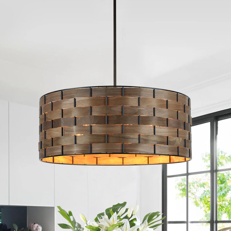 22in. 5-Light Farmhouse Wood Dimmable Drum Chandelier