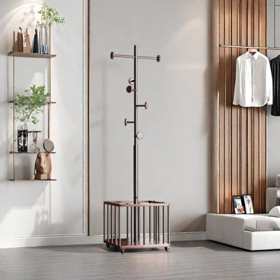 360° Wheeled Coat Rack with Wooden Hooks