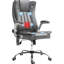 Chaise grise avec fonction de vibration et de chaleur - revêtement, hauteur de siège réglable, roues pivotantes, fauteuil rabattable pour le bureau, massage, fonctionnement en douceur