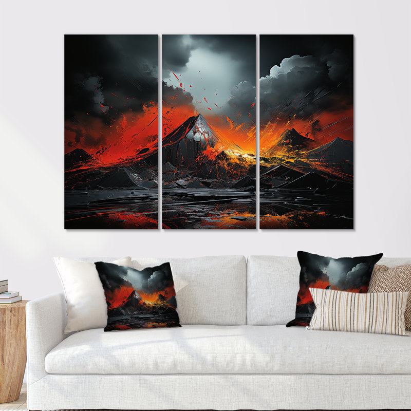 «Volcano Volcanic Explosion Moonlight II», ensemble d'art mural volcanique, H 28 po x l 36 po x P 1 po, Toile tendue
