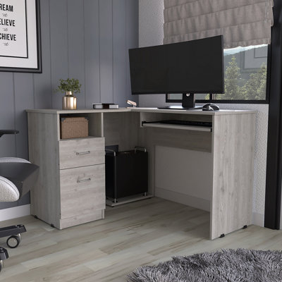 2-Drawer 1-Shelf L-Shaped Computer Desk Home Office Desk