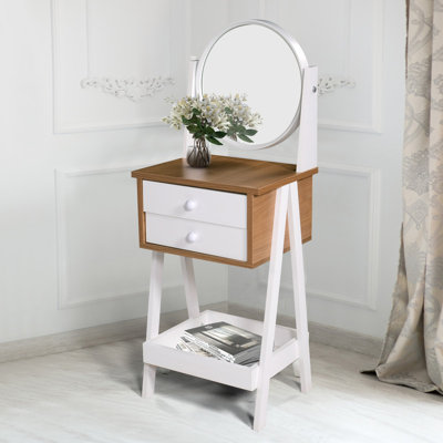 Multi-Functional Makeup Station, Vanity Table Set with Mirror, Cosmetic Organizer Storage, 2 Drawers by Ebern Designs