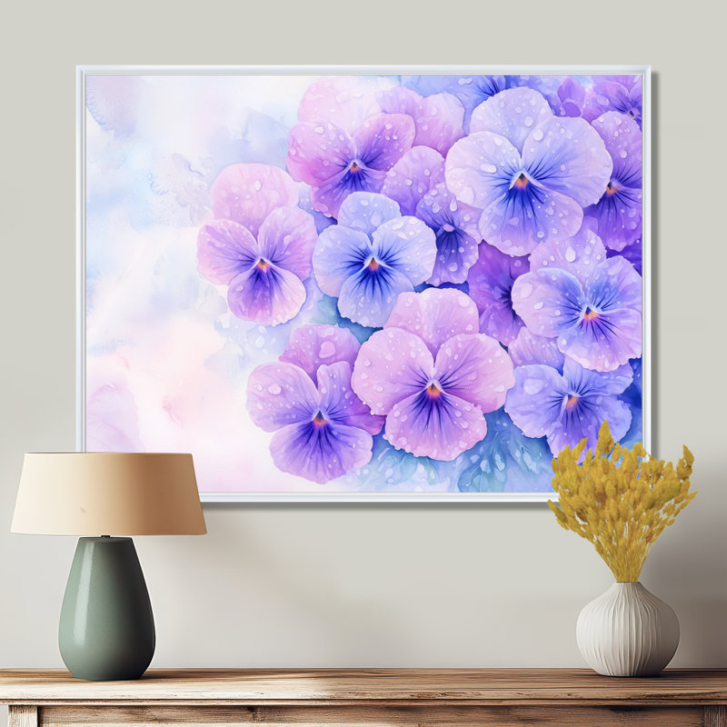 Morning Dew of Violets Flowers I - Violets, reproduction d'art murale, H 12 po x l 20 po, Blanc