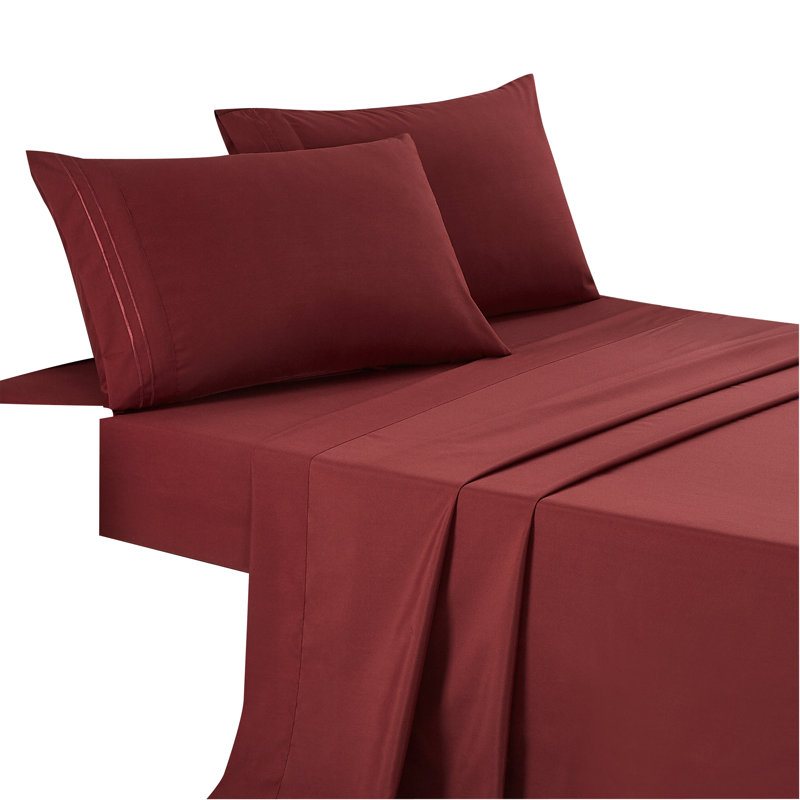 Ensemble de draps en microfibre Jcrown, Ensemble de draps très grand californien avec 2 t, Bourgogne