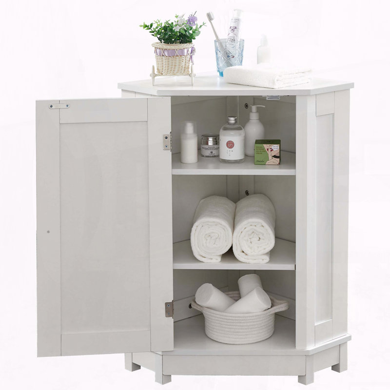 Triangle Corner Storage Cabinet with Adjustable Shelf, White