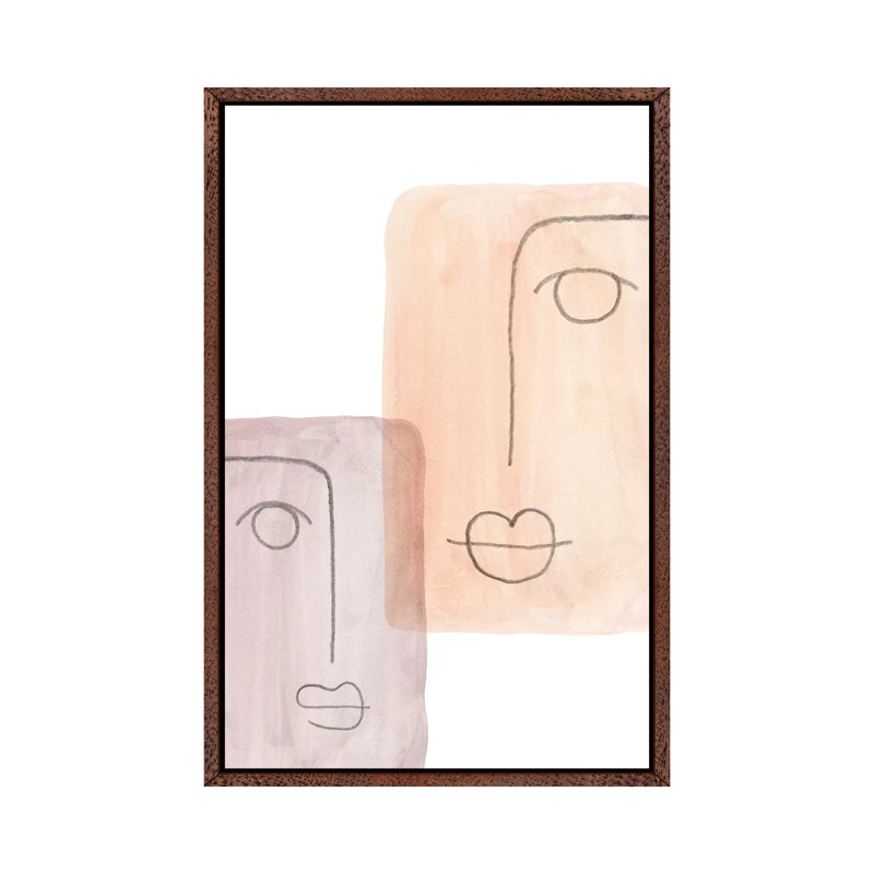 Abstract Faces II - Painting on Canvas, Classic Brown Wood Framed, 101.6cm H x 66.04cm W x 3.81cm D
