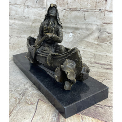 Boblitt Native American Indian Man In Canoe Bronze Statue Sculpture Figure 7 Inches X 10 Inches