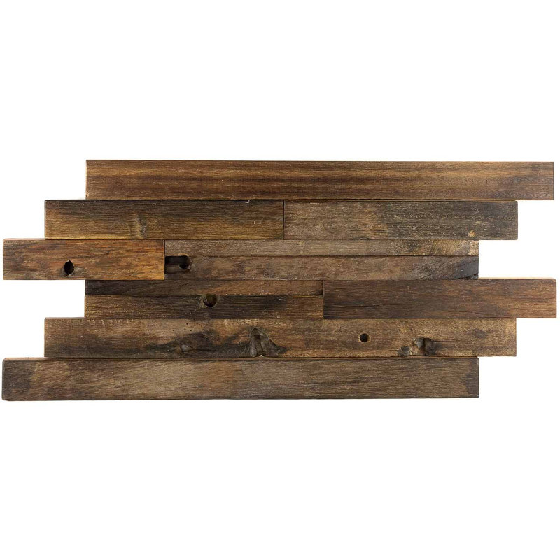 Driftwood 12x24 Textured Reclaimed Wood Mosaic Tile, Brownheart