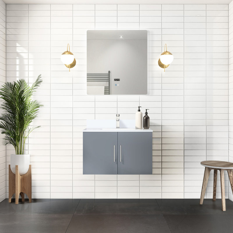 Meuble-lavabo gris foncé avec comptoir en marbre Miroir à DEL, compartiment de rangement spacieux, mécanisme de fermeture en douceur, abondant