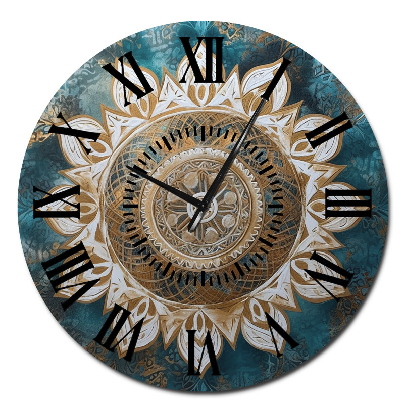 Horloge murale sarcelle et or Mandala II - Boho Mandala, Surdimensionné