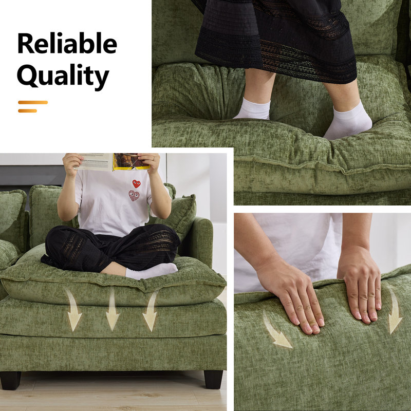 Canapé modulaire rembourré en chenille avec repose-pieds Chenille, 3, Vert