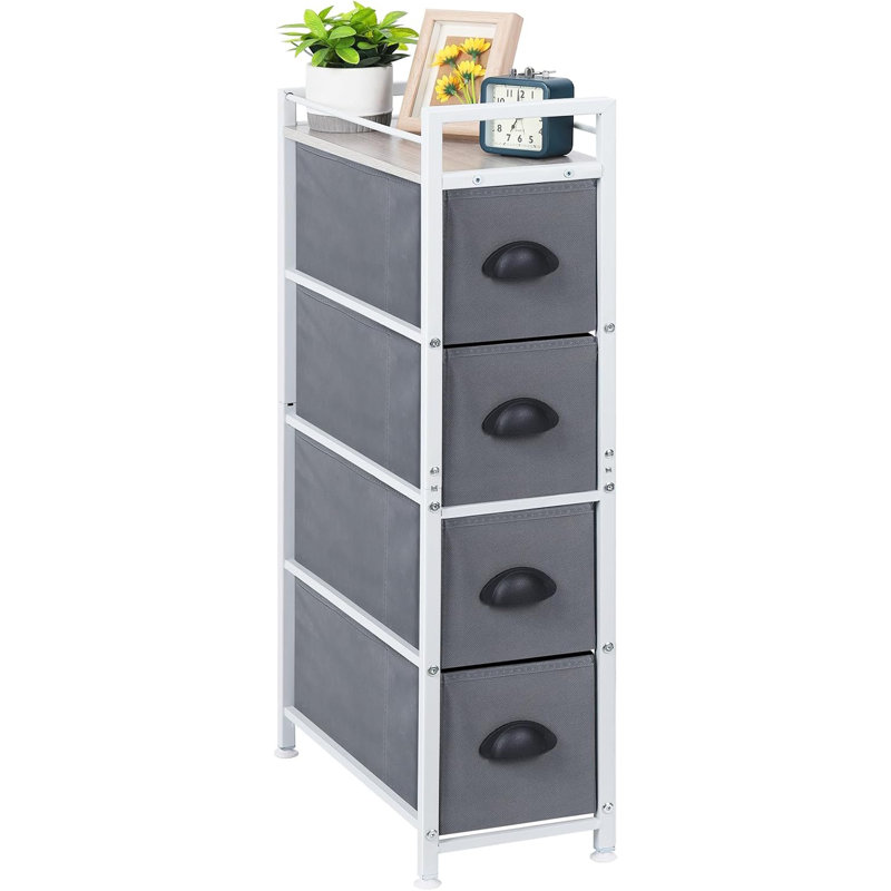 Narrow Dresser - Drawer Slim Fabric Cabinet - Vertical Standing Cabinet - Gap Tower Storage With Removable Drawers And Wooden Top