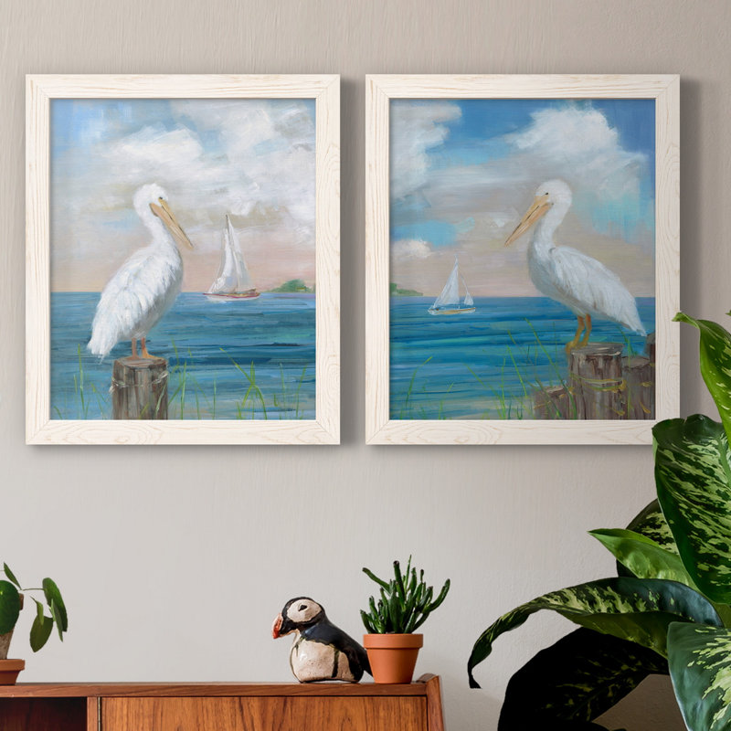 «Pelican View I», ensemble de 2 reproductions d'art, Pas de tapis, H 24 po x l 36 po x P 1,5 po, Toile blanche encadrée