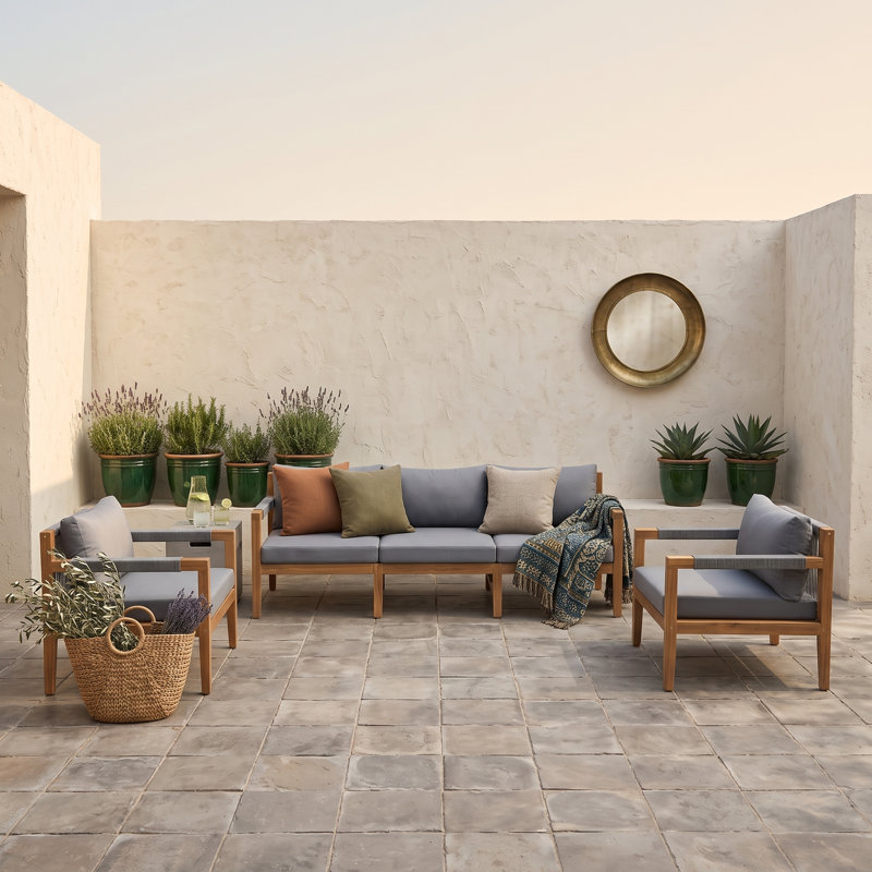Ensemble de conversation d'extérieur avec coussins pour patio, Gris