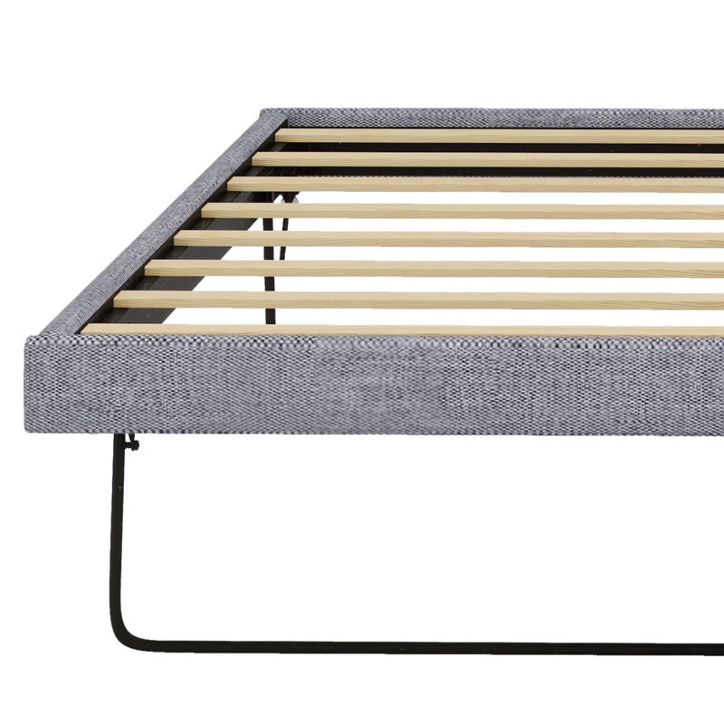 Full Size Upholstered Platform Bed With Linen Headboard – Trundle (Flat/Erected), No Box Spring Required, Grey