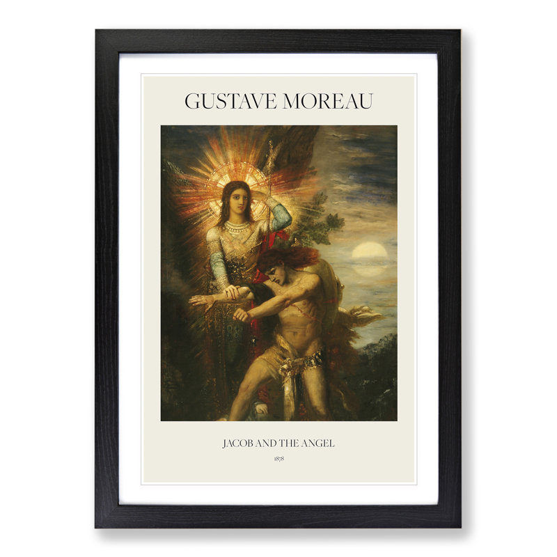 Jacob and the Angel by Gustave Moreau - Picture Frame Art Prints, 48cm H x 36cm W x 2cm D, Black Framed