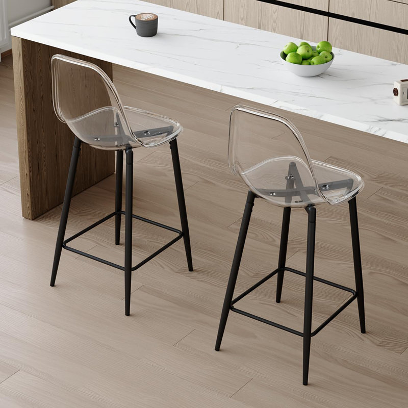 Ensemble de 2 tabourets de bar modernes 25,6 po avec structure en métal, Noir, 2