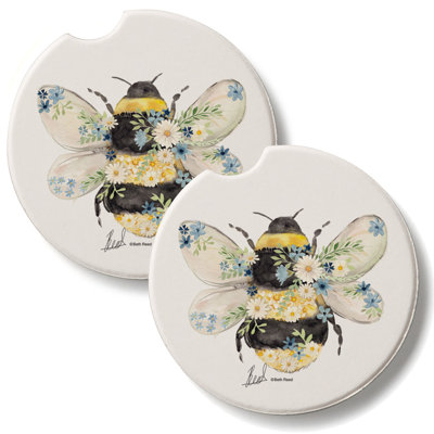 Ensemble de 2 sous-verres de voiture en pierre Beautiful Bee