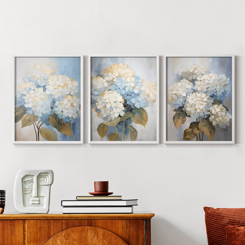Étude florale XLI -Set de 3 estampes numériques giclées -Prêt à accrocher, Blanc, H 10 po x l 24 po