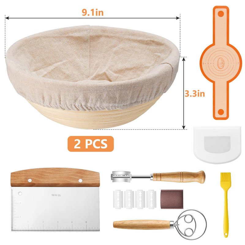 Bread Proofing Basket Set Of 2, 9 Inch Round Sourdough Bread Baking Supplies, Complete Sourdough Starter Kit For Beginners